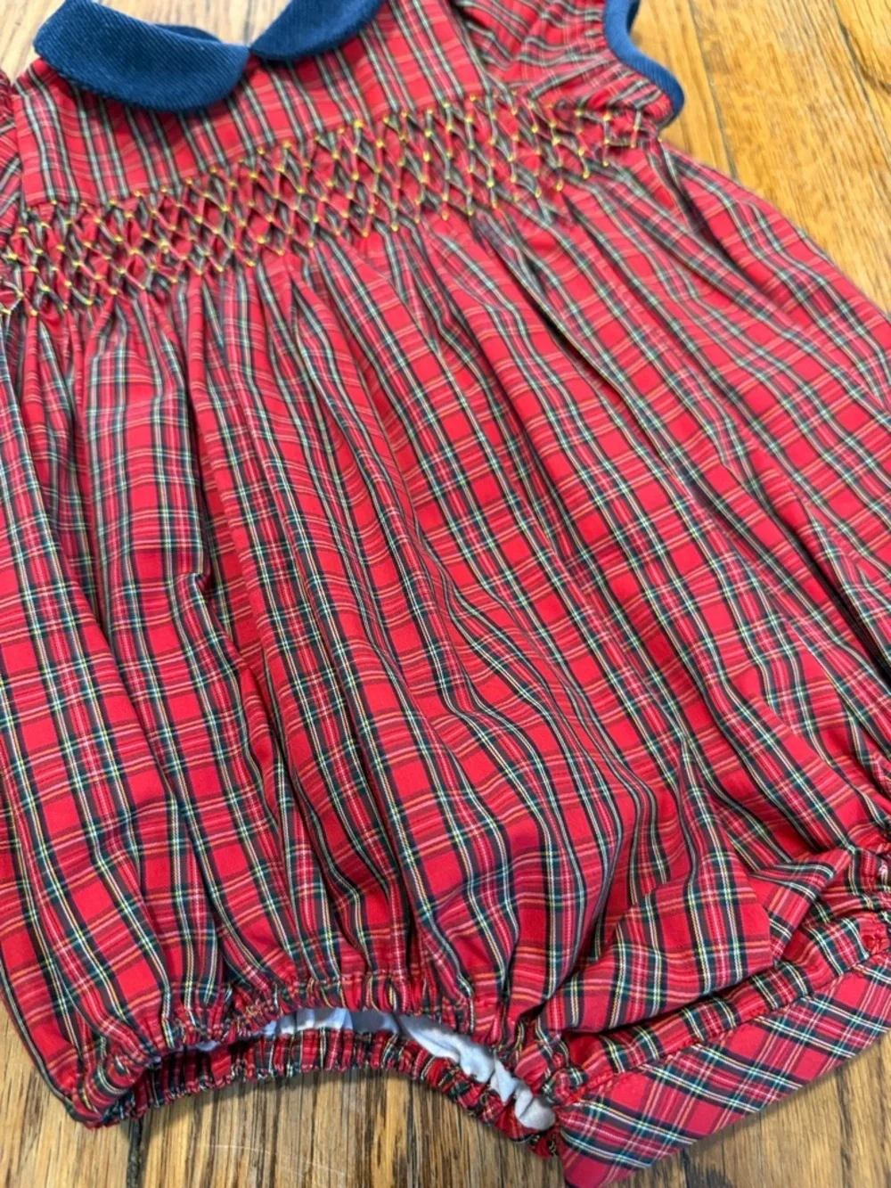 Antoinette Paris red tartan Plaid Smocked Baby Romper bubble 3 months